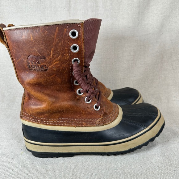 Sorel 1964 Waterproof Leather Winter Snow Boots 9 Brown Duck Boot winter rain - Picture 7 of 9